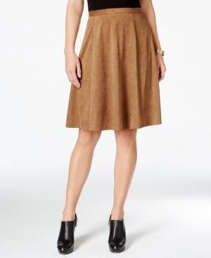 Tahari Asl Petite Faux-suede Flare Skirt