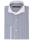 Sean John Men's Classic Fit Navy And White Stripe French Cuff Dress Shirt