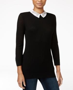 Maison Jules Embellished Collar Sweater, Only At Macy's