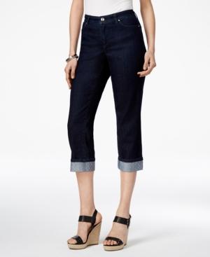 Jm Collection Petite Embellished-cuff Capri Jeans, Created For Macy's