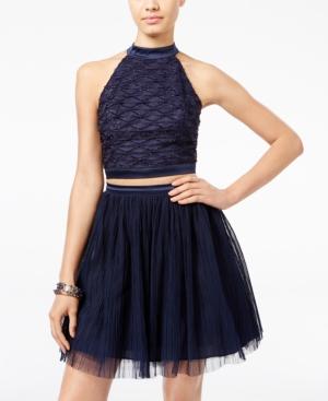 Trixxi Juniors' 2-pc. Open-back Tulle Fit & Flare Dress