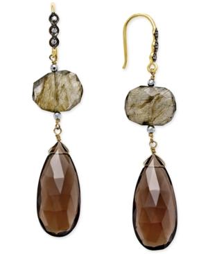 Paul & Pitu Naturally 14k Gold-plated Labradorite And Smoky Quartz Drop Earrings