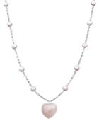 Sterling Silver Necklace, Pink Cultured Freshwater Pearl (5-6mm) And Rose Quartz Heart Pendant (18 Ct. T.w.)