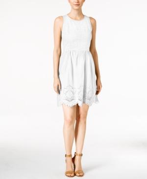 Kensie Sleeveless Embroidered Scalloped-hem Dress