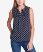 Tommy Hilfiger Printed Ruffle-neck Top, Created For Macy's