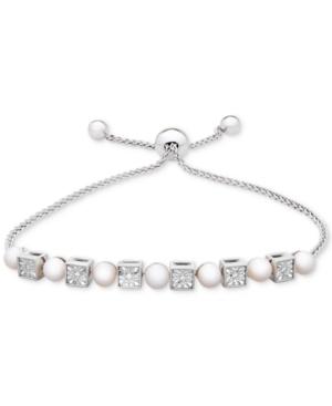 Cultured Freshwater Pearl (4-1/2mm) & Diamond Accent Slider Bracelet In Sterling Silver