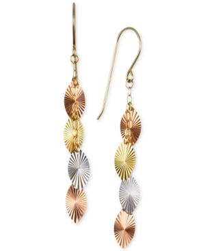 Tri-color Swiss-cut Drop Earrings In 10k Yellow, White And Rose Gold