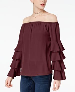 Say What? Juniors' Tiered-sleeve Off-the-shoulder Top