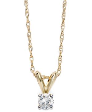 Diamond Necklace, 10k Gold Round-cut Diamond Pendant (1/10 Ct. T.w.)
