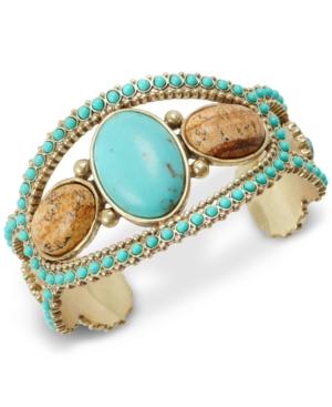Lucky Brand Gold-tone Stone & Bead Cuff Bracelet