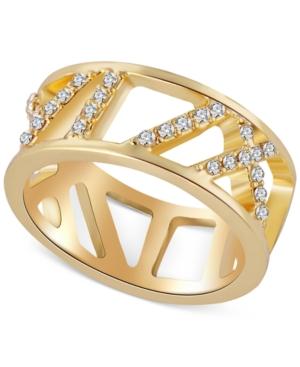 T Tahari Gold-tone Pave Crystal Cut-out Ring