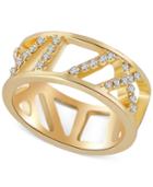 T Tahari Gold-tone Pave Crystal Cut-out Ring