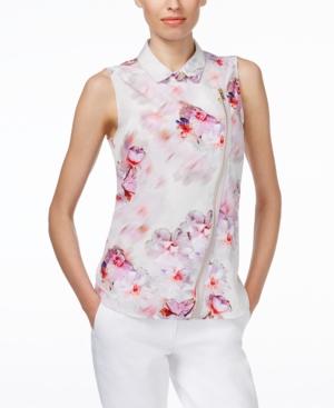 Calvin Klein Sleeveless Asymmetrical-zip Moto Blouse