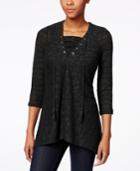 Style & Co. Petite Solid Knit Lace-up Top, Only At Macy's