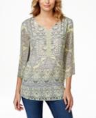 Jm Collection Embellished Three-quarter-sleeve Blouse, Only At Macy's