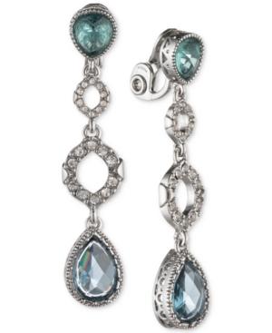 Jenny Packham Silver-tone Pave & Stone Clip-on Drop Earrings