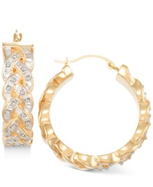 Signature Diamonds Interwoven Hoop Earrings In 14k Gold Over Resin Core Diamond And Crystallized Diamond Dust