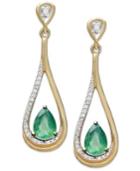 14k Gold Earrings, Emerald (3/4 Ct. T.w.) And Diamond (1/10 Ct. T.w.) Pear-shaped Drop Earrings