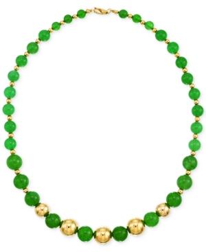 Signature Gold Dyed Green Agate Bead Necklace (6-10mm) In 14k Gold Over Resin