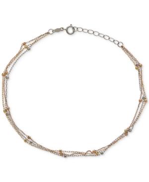 Tri-tone Beaded Anklet In 14k White, Yellow And Rose Gold