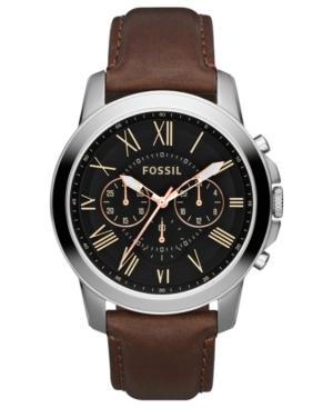 Fossil Watch, Men's Chronograph Grant Brown Leather Strap 44mm Fs4813