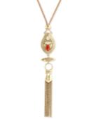 Lucky Brand Gold-tone Colored Stone Tassel Pendant Necklace