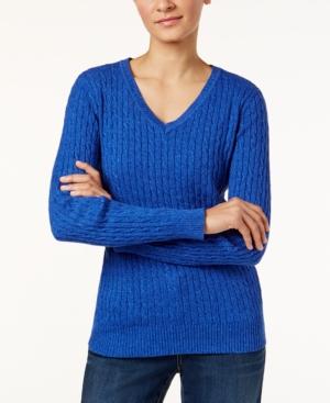 Karen Scott Petite Cable-knit Marled Sweater, Created For Macy's