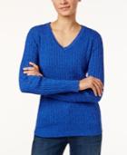 Karen Scott Petite Cable-knit Marled Sweater, Created For Macy's