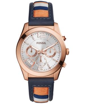 Fossil Women's Perfect Boyfriend Blue Leather Strap Watch 39mm Es4082