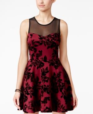 Trixxi Juniors' Illusion Textured-print Fit & Flare Dress