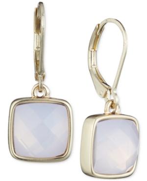 Anne Klein Gold-tone Square Rose Crystal Drop Earrings