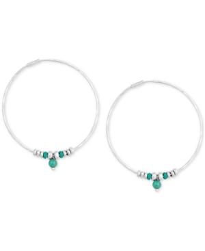 Lucky Brand Silver-tone Blue-stone Beaded Hoop Earrings