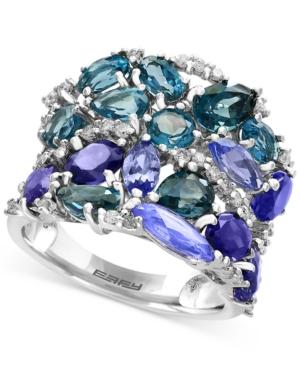 Effy Blue Topaz (3-1/10 Ct. T.w.), Iolite (2-1/2 Ct. T.w.) And Tanzanite (2-1/10 Ct. T.w.) Ring In 14k White Gold