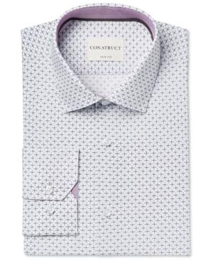 Con. Struct Men's Slim-fit Cream Diagonal Cross Print Dress Shirt