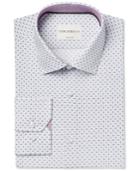 Con. Struct Men's Slim-fit Cream Diagonal Cross Print Dress Shirt