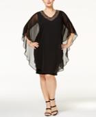 Xscape Plus Size Embellished Flutter Cape Dress