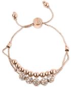 Guess Rose Gold-tone Pave Beaded Double-row Slider Bracelet