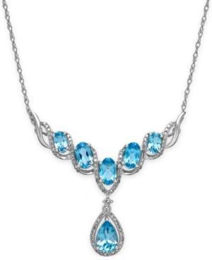 Blue Topaz (3 Ct. T.w.) And Diamond (1/4 Ct. T.w.) Fancy Necklace In 14k White Gold