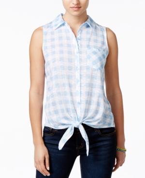 Almost Famous Juniors' Gingham Tie-front Top