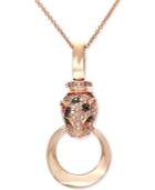 Signature By Effy Diamond (3/8 Ct. T.w.) And Emerald Accent Panther Pendant Necklace In 14k Rose Gold