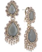 Marchesa Gold-tone Stone & Crystal Double Drop Earrings