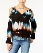 Jessica Simpson Printed Open-back Cold-shoulder Top
