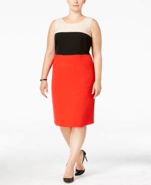 Kasper Plus Size Crepe Colorblocked Sheath Dress