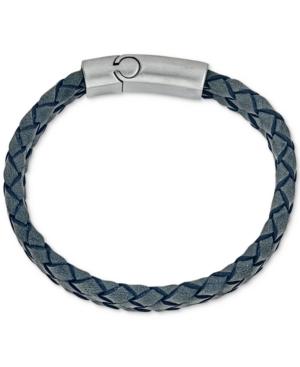 Esquire Men's Jewelry Gray Leather Bracelet In Stainless Steel, Created For Macy's