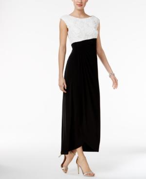Connected Floral Soutache Faux-wrap Gown