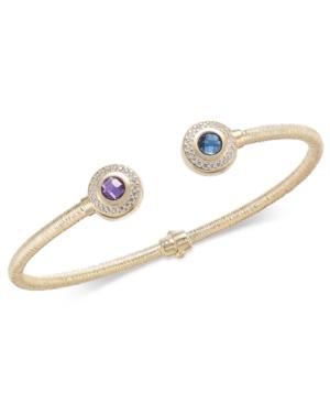 Multi-gemstone (1-1/4 Ct. T.w.) & Diamond (1/5 Ct. T.w.) Hinged Cuff Bracelet In 14k Gold-plated Sterling Silver