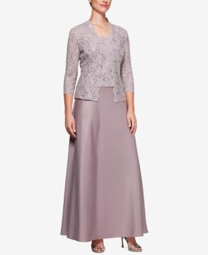 Alex Evenings Sequined Lace Satin Dress & Jacket