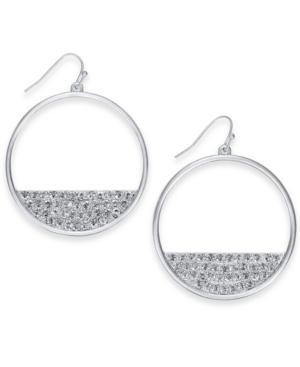 Thalia Sodi Large Silver-tone Pave Half-moon Circle Drop Earrings, 1.75, Created For Macy's