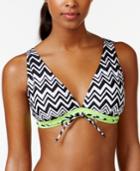 Go By Gossip Chevron-print Drawstring Bikini Top Women's Swimsuit