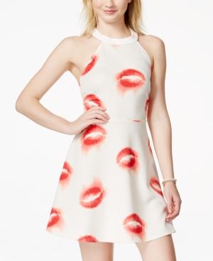 Material Girl Juniors' Printed Illusion-strap Fit-and-flare Dress, Only At Macy's